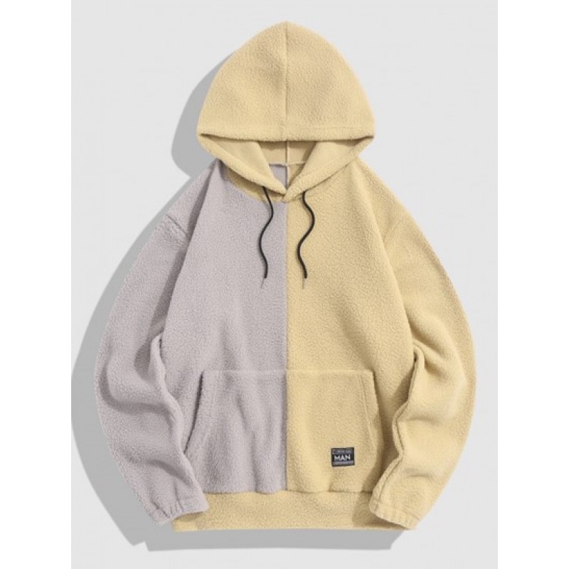 Streetwear Colorblock Two Tone Polar Faux Fur Fleece Hoodie