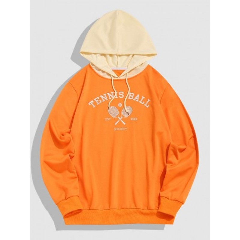 Streetwear Tennis Ball Embroidery Colorblock Hoodie