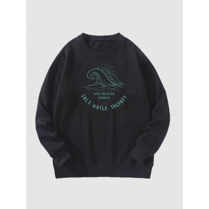 Wave Letters Print Graphic Fleece Sweatshirt