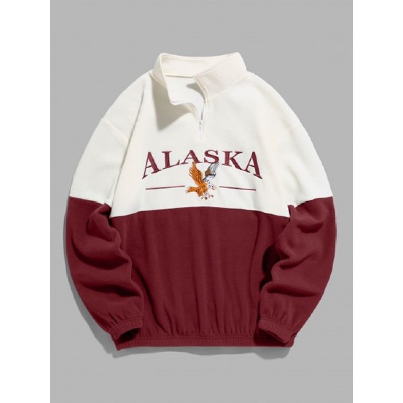 Quarter Zip Design ALASKA Embroider Two Tone Polar Fleece Sweatshirt