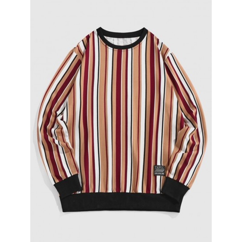 Striped Pattern Patched Sweatshirt