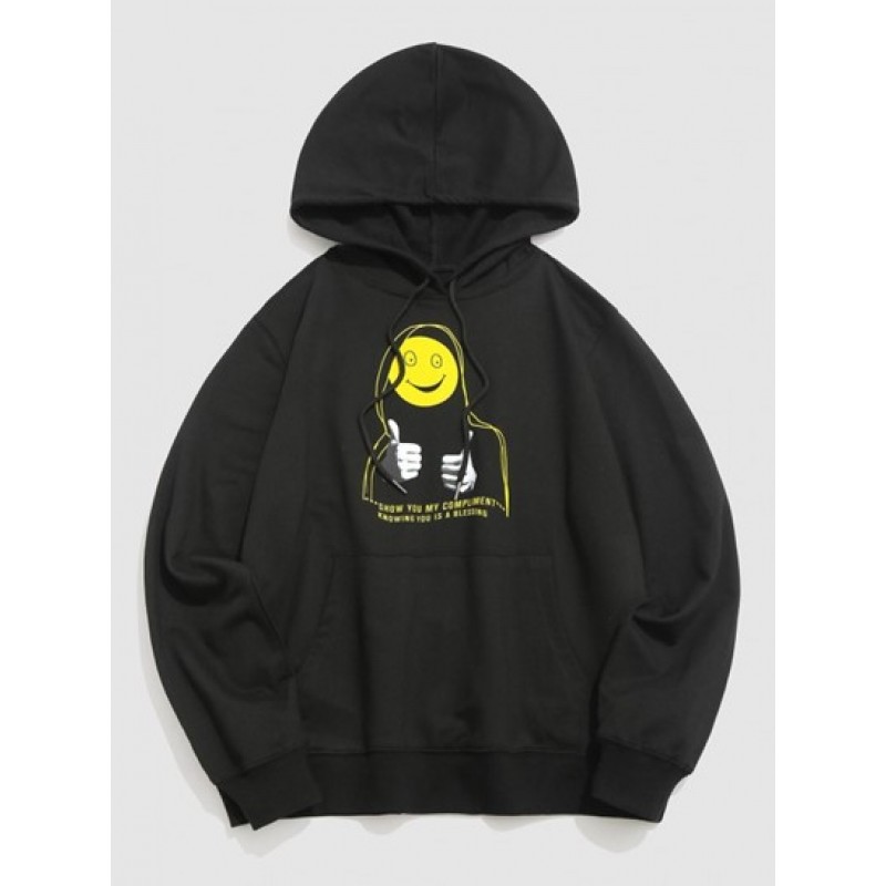 Cartoon Face Graphic Print Y2K Aesthetic Funny Hoodie