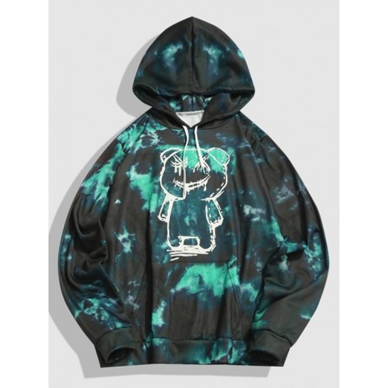 Cartoon Bear Tie Dye Print Pullover Hoodie