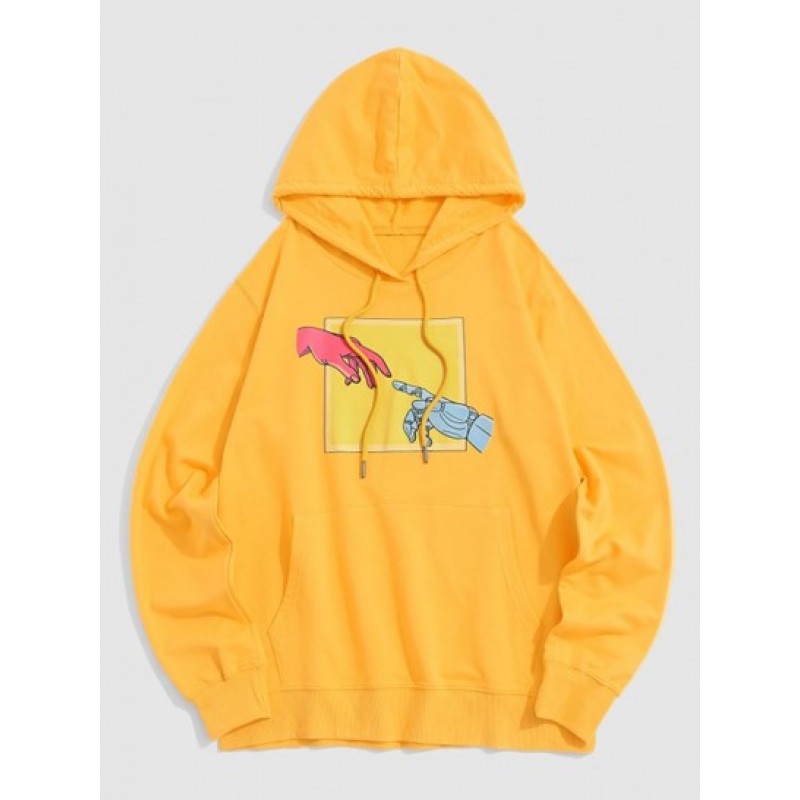 Cartoon Hands Print Kangaroo Pocket Hoodie