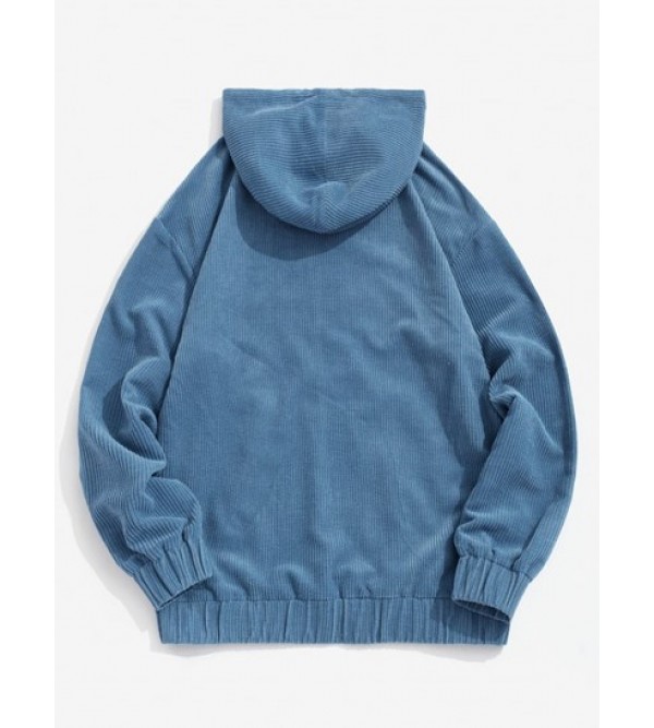 Colorblock Patchwork Pocket Corduroy Hoodie